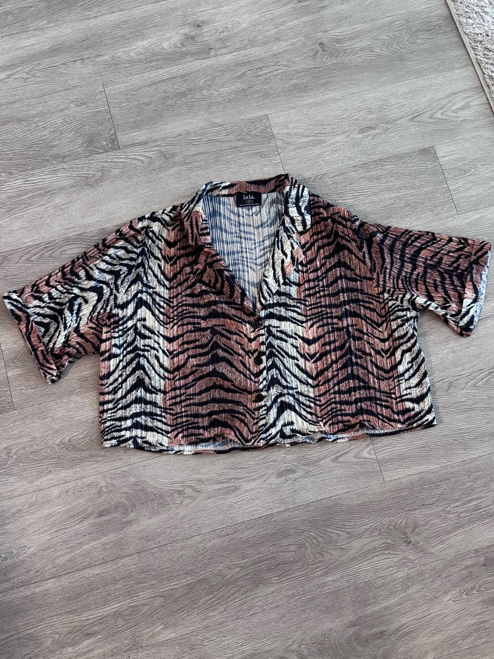 Dressed in LALA Zebra Stripe Button-Front Cropped Top